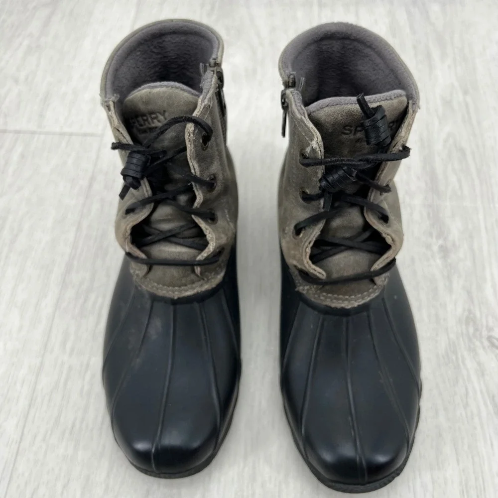 Sperry Women's Duck Boots Ankle Zip Waterproof Grey Suede Rubber Size 7‎